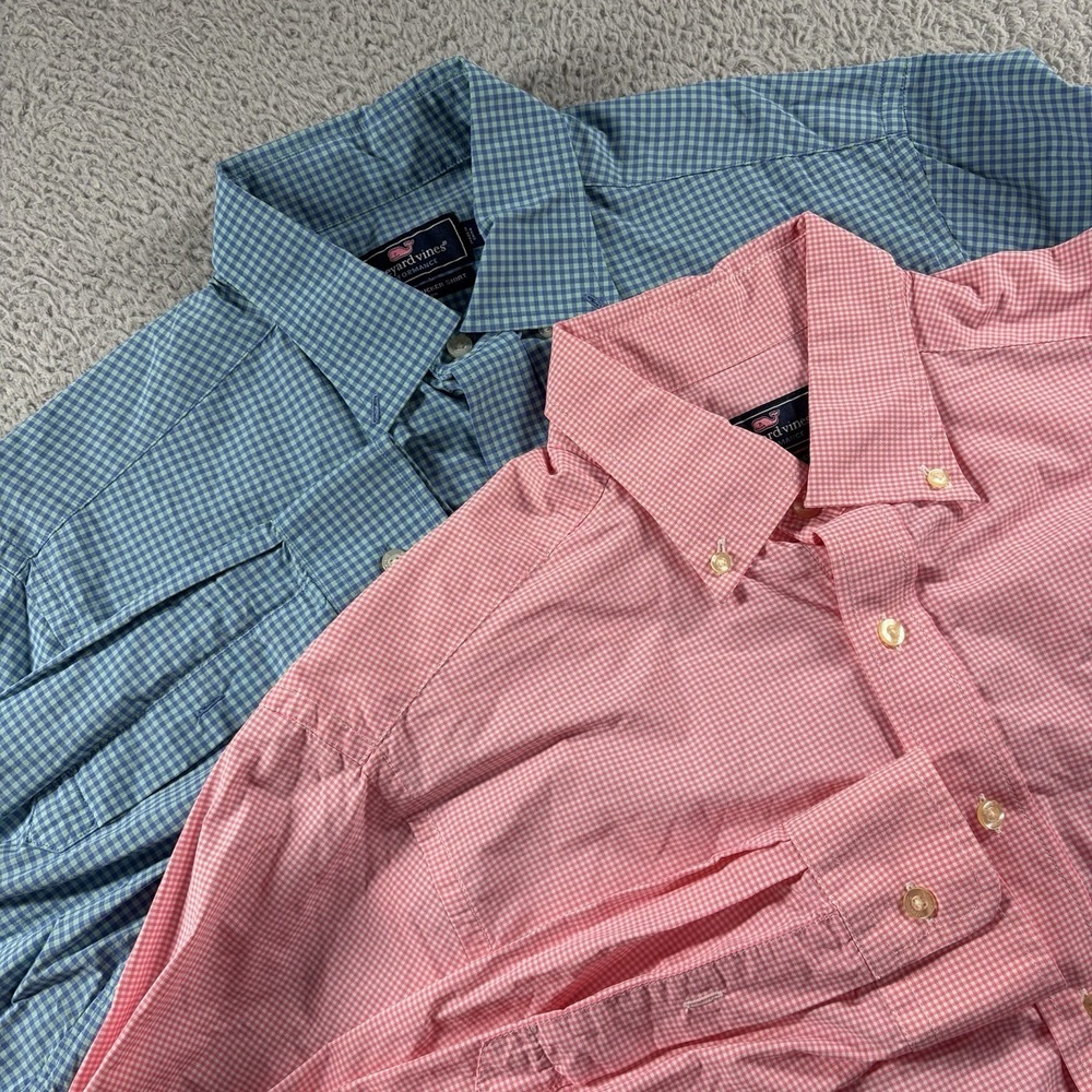 Vineyard Vines Performance‎ Shirt Bundle Lot 2 Tucker Medium Nylon Gingham Check
